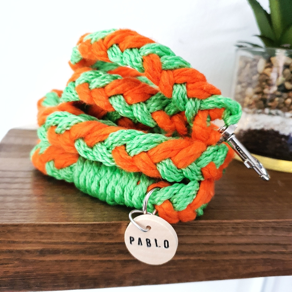 🐶 5 for $15 * Pablo Lime & Orange Braided Rope Dog Leash